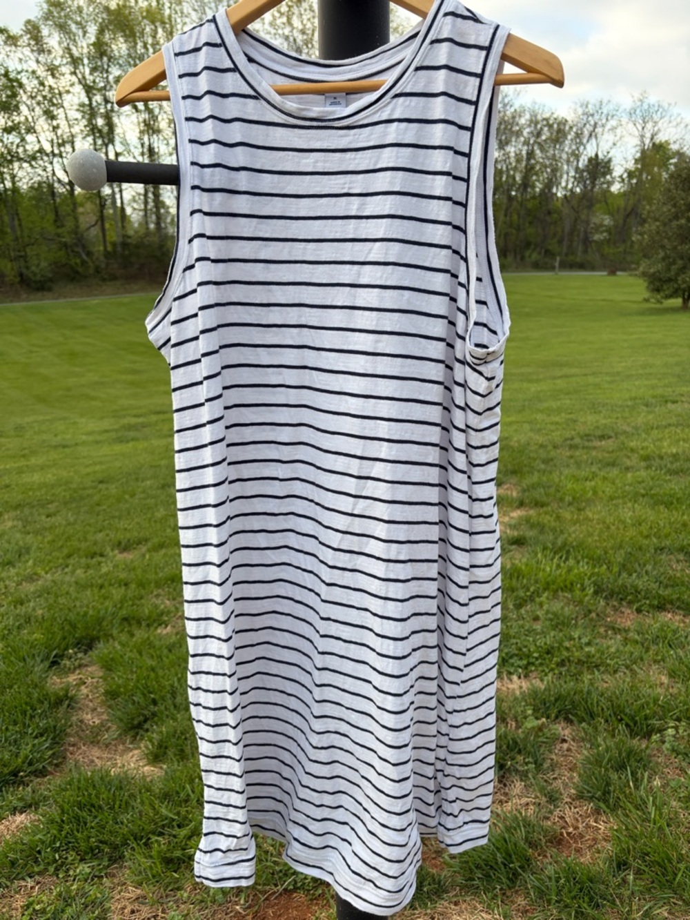 100% cotton Old Navy b&w striped vintage tan dress
